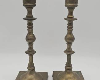 410h Pair of vintage brass baluster candlesticks