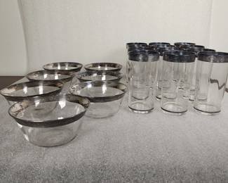 311h Vintage silver rimmed finger bowls glasses