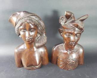 554 Pair of carved wood busts