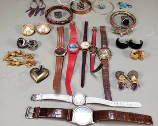 354 Group of costume jewelry, watches, earrings,