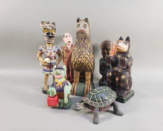 303 Group of vintage hand painted wood carved