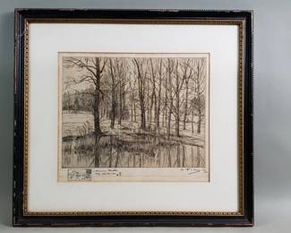176 143 Signed vintage Amde Fau etching Les Peupliers
