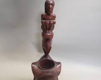 253 Carved wood tribal style ceremonial offering bowl