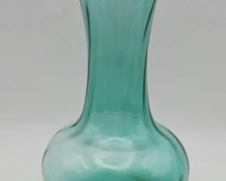 540h Vintage aqua green spiral optic art glass vase