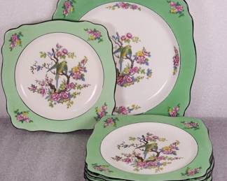 314h Vintage Crown Ducal England parrot plates