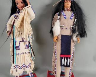 077 360 Pair Native American style dolls dressed in sued