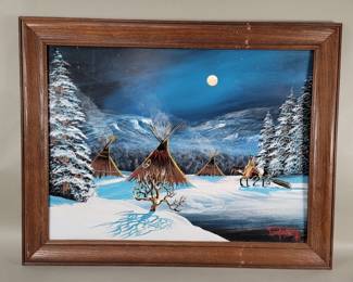 362 Loren Two Bulls signed oil painting on artist