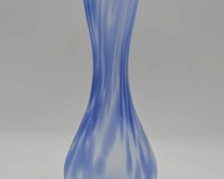 411h Vintage handblown blue and white spiral satin