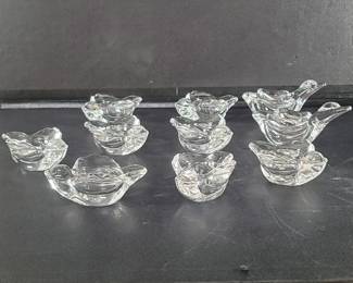 487 Ten crystal bird figure salt cellars