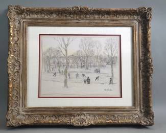 146 Signed W.H.S. Jr. pastel landscape drawing