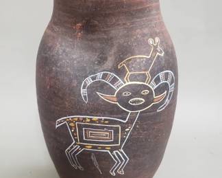399 Vintage hand painted terracotta vase