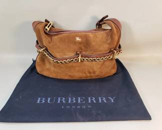 091 225 Burberry suede hobo style handbag with gold tone