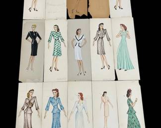 606h Lot of Beatrice Mejia signed fashion drawings
