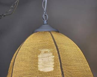 346h Vintage Rattan hanging swag lamp