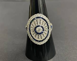 459h Sterling silver ring with blue and clear cubic