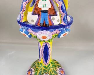 202 Vintage hand painted Mexican folk art pedestal