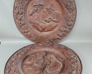 137 Pair of vintage copper embossed wall plaques