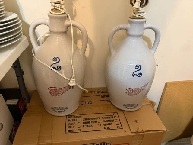 Redwing Stone ware jug lamps.