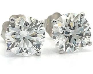 3 Carat Diamond Round Solitaire Stud Earrings in 14k White Gold