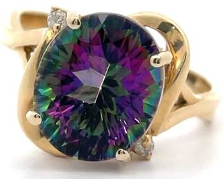 5.29 Carat Mystic Topaz & Diamond Swirl Ring in 14k Yellow Gold