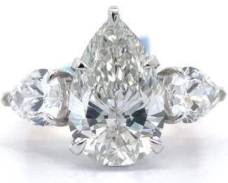 7.34 Carat Diamond Pear Three-Stone Ring in 14k Yellow Gold
