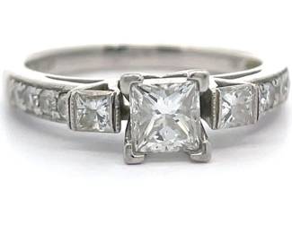 1.10 Carat Natural Diamond Princess Estate Milgrain Ring in 18k White Gold