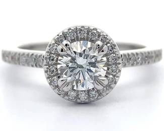 1.40 Carat Natural Diamond (F/VS1, Triple X GIA Graded) Round Halo Pavé Cathedral Ring in 18k White Gold w/ GIA CERT