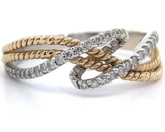 Estate Natural Diamond Ribbon & Rope Multi-Band Ring in 14k Two-Tone Gold