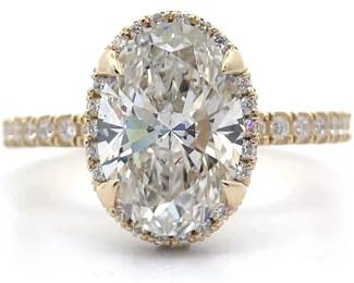 NEW! 3.50 Carat Oval Hidden Halo Pavé Ring in 14k Yellow Gold w/ IGI Certificate