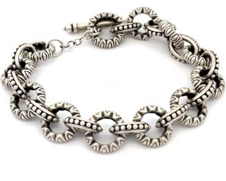 Designer Stamped Textured Aztec Pattern Cable Link Estate Bracelet w/ Toggle Clasp
