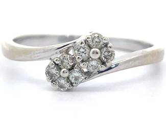 Natural Diamond Dual Flower Cluster Ring in 14k White Gold