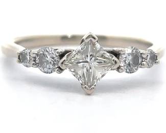 Jared Jewelers 1 Carat Natural Diamond Princess & Round Engagement Ring in 14k White Gold w/ GIA Report