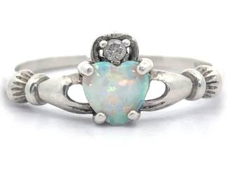 Natural Opal & Natural Diamond Irish Claddagh Ring