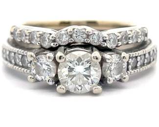 Estate 1.80 Carat Natural Diamond Round Three-Stone 2-Piece Bridal Set 18k/14k