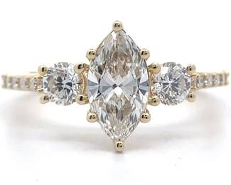1.62 Carat Diamond Three-Stone Pavé Ring in 14k Yellow Gold w/ IGI Certificate