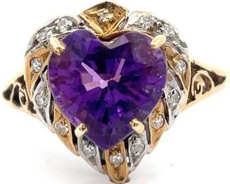 Heart Amethyst & Natural Diamond Halo Wreath Ring in 14k Two-Tone Gold