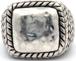 Hammered Square Signet Top Rope Textured Men's Ring
