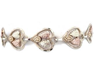 Black Hills Gold Filigree Leaf Link Chain Bracelet in Tri-Color Gold