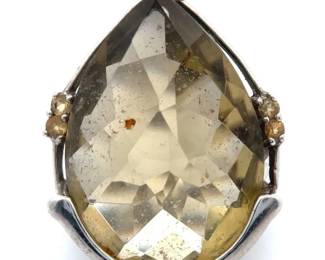 MASSIVE 20+ Carat Natural Citrine Pear Solitaire Estate Ring