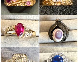 Vintage gold, white gold and sterling rings in excellent condition made with diamonds and gemstones