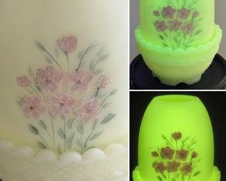 Fenton handpainted custard uranium fairy lamp