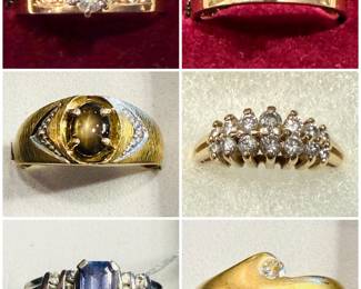 Vintage gold, white gold and sterling rings in excellent condition made with diamonds and gemstones