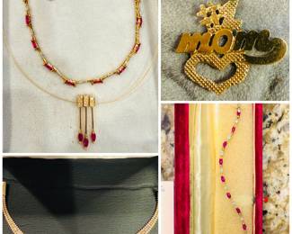 Gold necklaces with diamonds and gemstones
