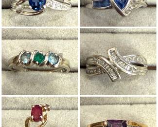 Vintage gold, white gold and sterling rings in excellent condition made with diamonds and gemstones