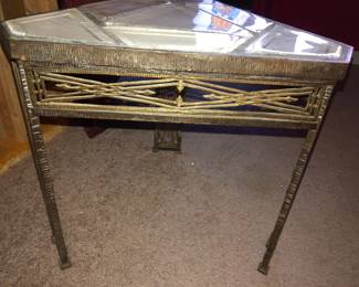 Oscar Back triangular table with odd glass inlaid top 
