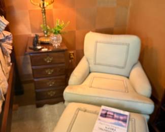 Club chair and ottoman, pair MCM candelabra lamps