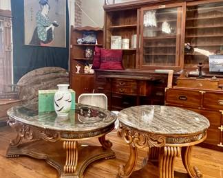 ORNATE & HEAVILY CARVED MARBLE TOP ACCENT TABLES