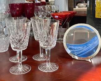 WATERFORD “LISMORE” GOBLETS, 3D SAND ART PICTURE
