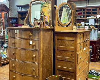 ANTIQUE TALL AMERICAN OAK DRESSERS WITH MIRROR