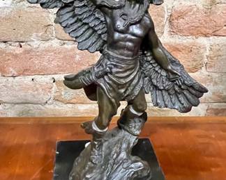 BRONZE SCULPTURE OF AN INDIAN WARRIOR ON MARBLE BASE 